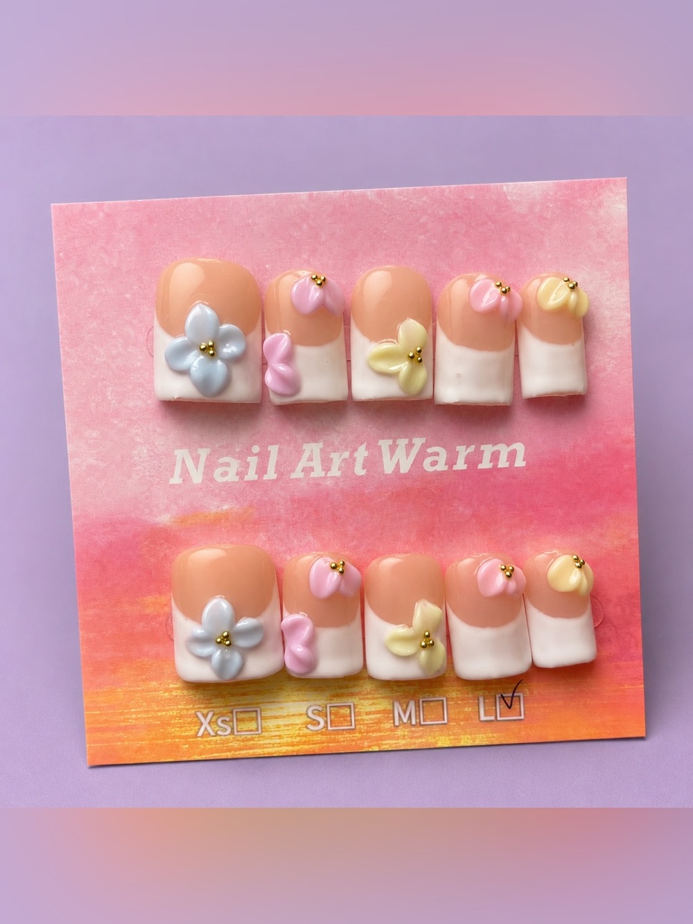 NEW Pastel Floral French Tip Press On Nails | Baby Ducks | 3D Summer Set | Large